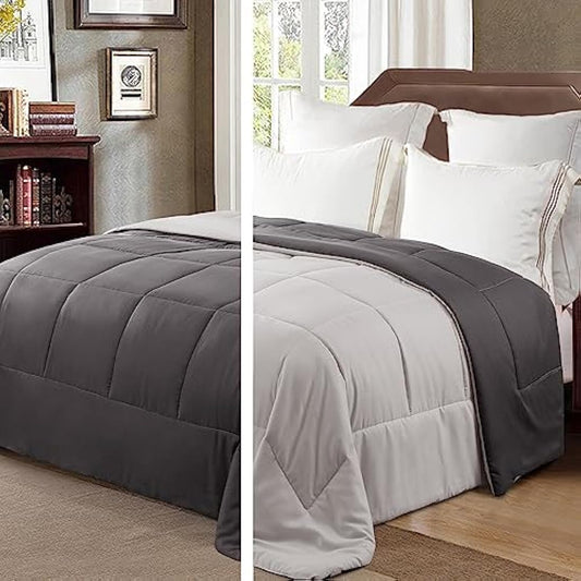 Exclusivo Mezcla 7.5 Tog King Size Duvet All Seasons, Ultra Soft Reversible Coverless Duvet, Lightweight Down Alternative Comforter, 230x220 cm Grey