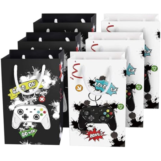WERNNSAI Video Game Party Favor Bags - 16 PCS Watercolor Gaming Goodie Bags for Kids Game Birthday Party Supplies Game Candy Treat Loot Gift Bags with Handle for Boys Baby Shower Game Night Decoration
