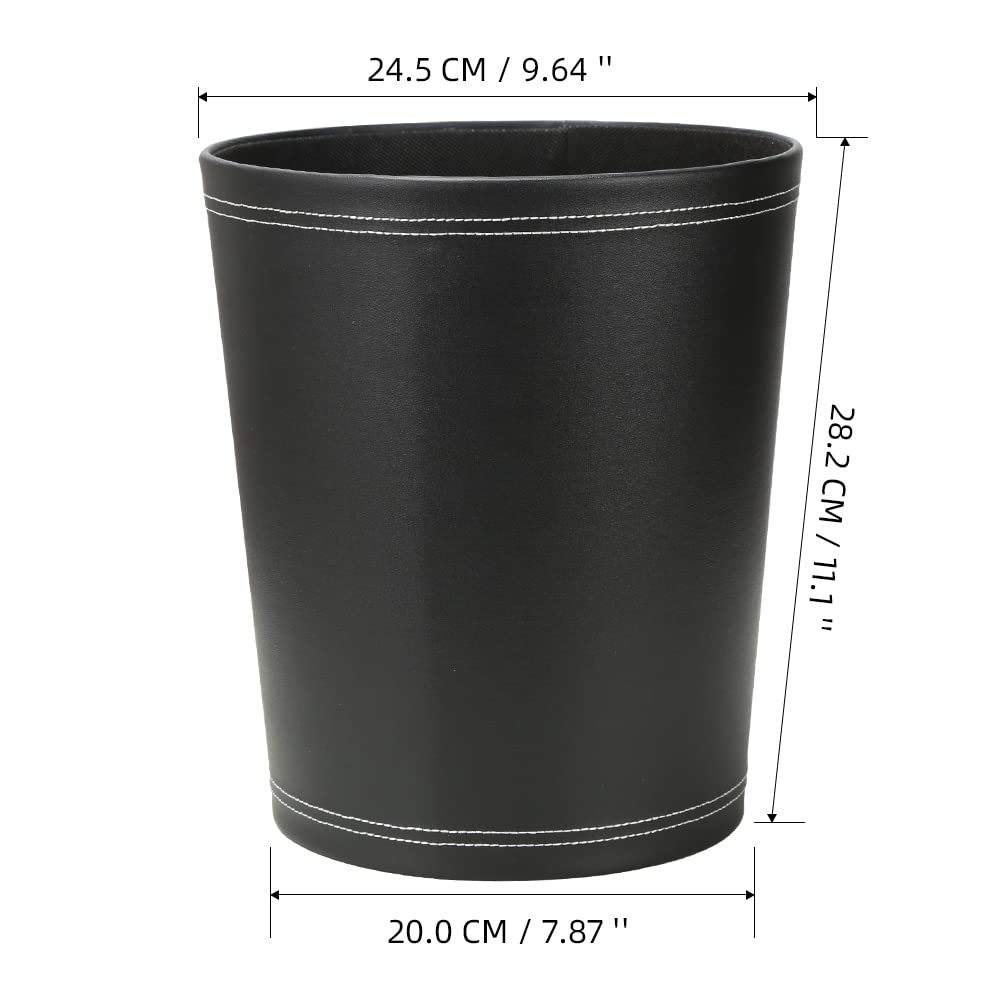 KINGFOM™ Classic Leather Waste Bin, Creative Waste Paper Basket, Storage Bin for Office, Home and High Class Hotel Black