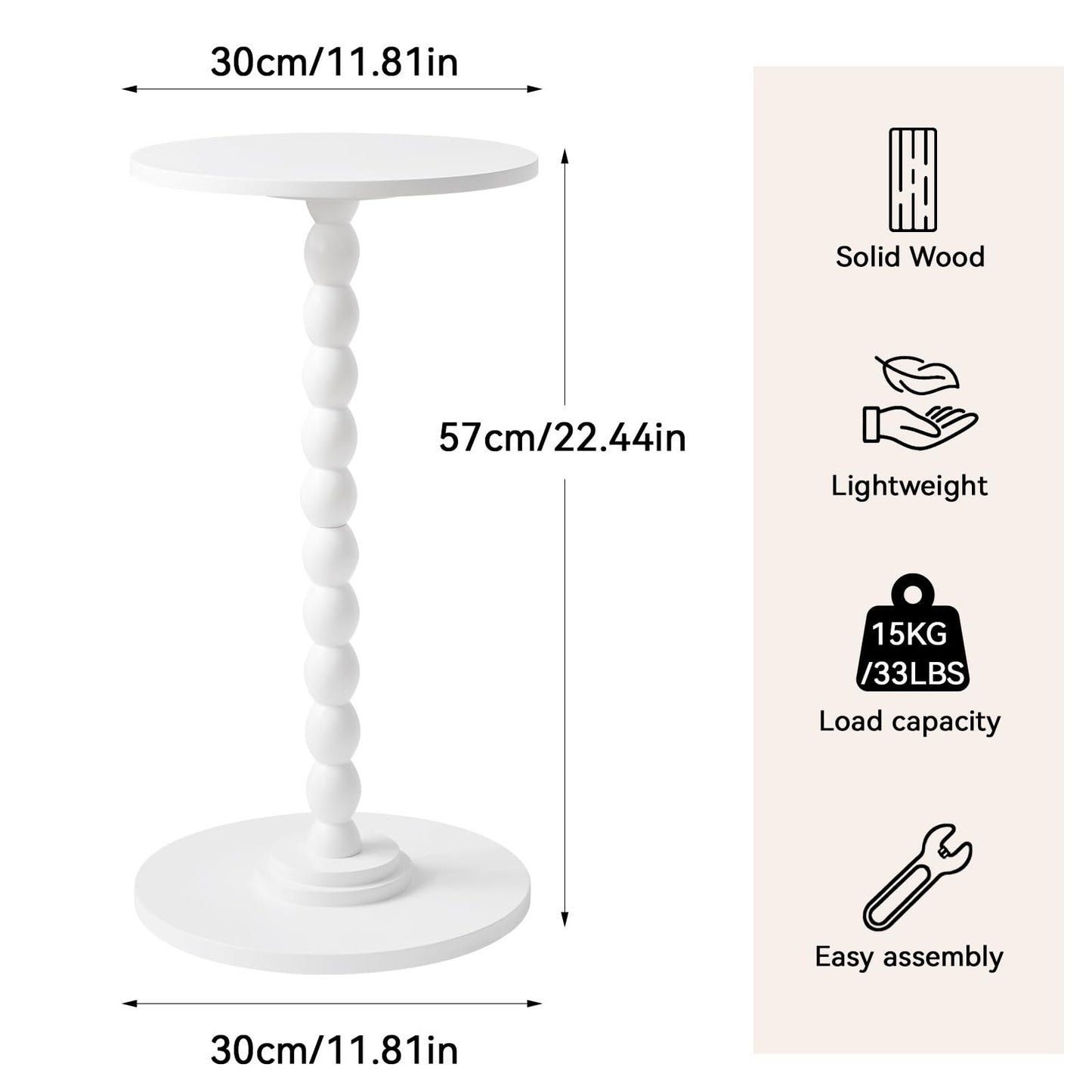 Aibiju Narrow End Table, Modern Nightstand, Round Side Table, Small Bedside Table with Solid Wood Leg for Living Room, Bedroom, Small Spaces