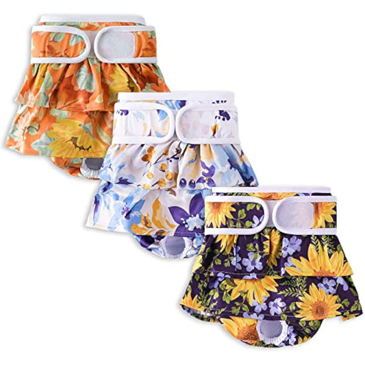 COMSLE Dog Nappies Female Medium 3 Pack, Dog Period Heat Pants in Season, Super Absorbent & Adjustable Sanitary Reusable Doggy Puppy Diapers