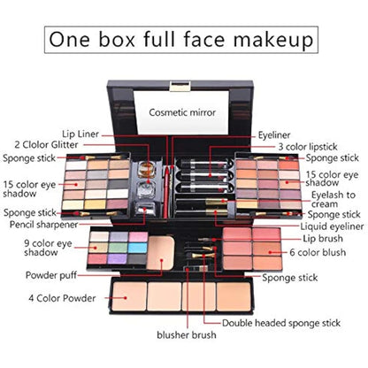 FantasyDay All-in-one Makeup Set Gift Surprise | Full Makeup Kit for Women Multipurpose Essential Starter Bundle Include Eyeshadow Palette Lipstick Blush Concealer Face Powder Eyeliner Mascara Brush
