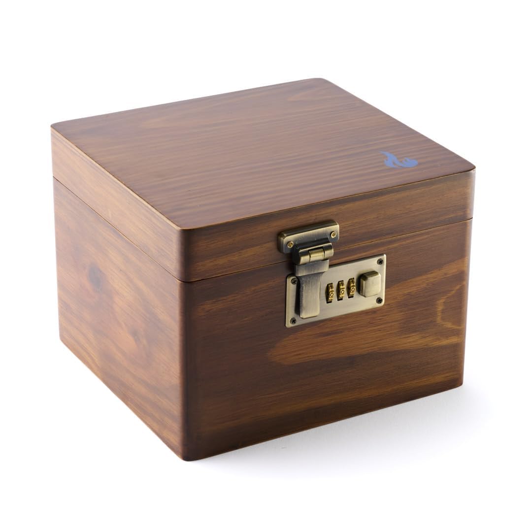 LITT - Premium Wooden Combination Lock Stash Box Set with Glass Jar, Hidden Tray, and Storage Box (Brown)