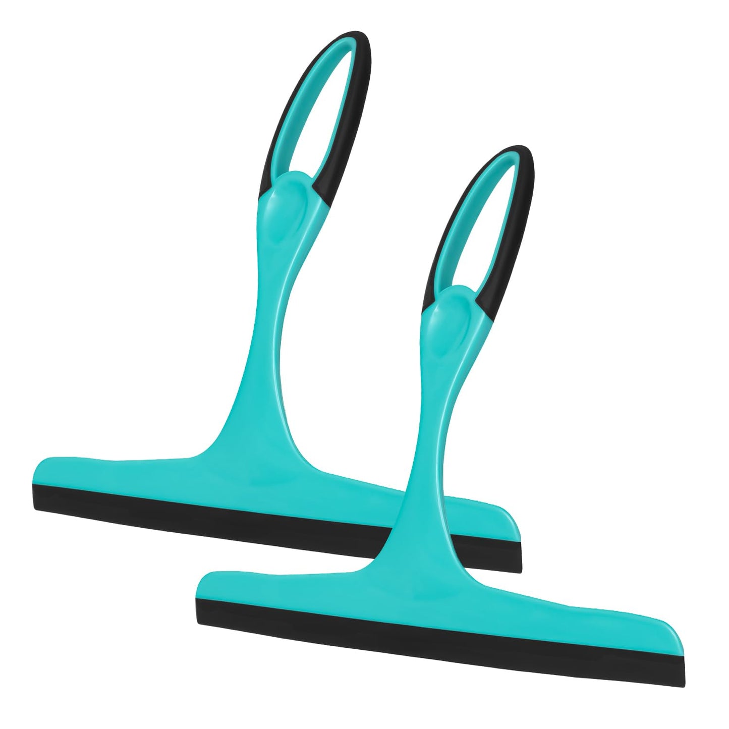 Flatro Window Squeegee Shower Cleaner Scraper (Pack of 2) | Handheld Shower, Car Windows Squeegee Glass Cleaning (Grey/Turquoise) with Rubber Blade