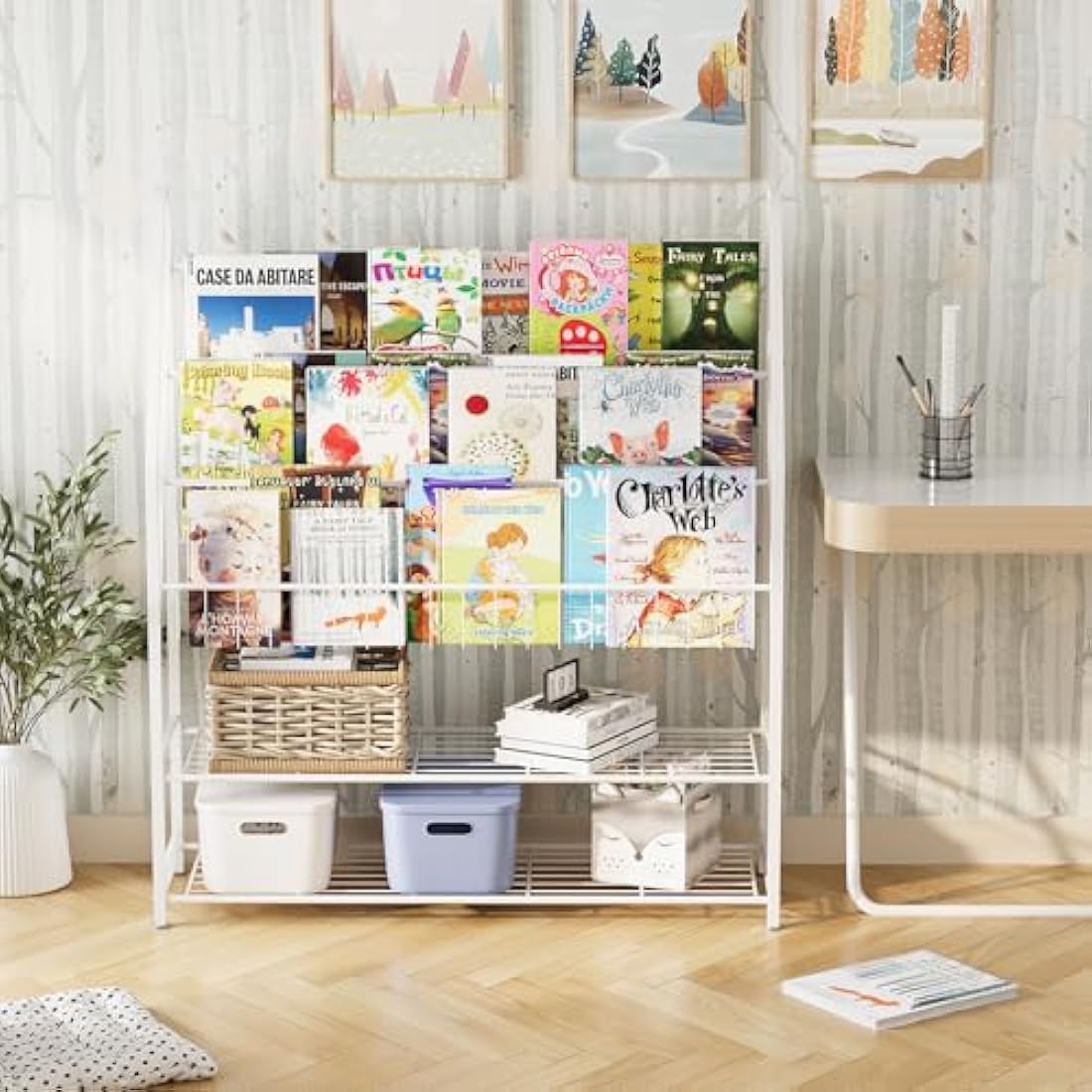 Children Kids Bookshelf, Kids Bookcase Shelves, Children's Bookcases, Kids Book Rack, Book and Toy Storage Organizer Display Stands Shelf for Bedroom, Playroom, Perfect Height for Children (White)