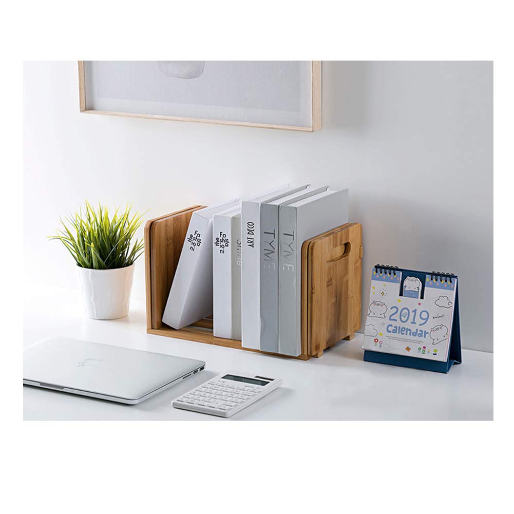 HomDSim Bamboo Desktop Bookshelf Adjustable Storage Organizer Display Shelf Rack,Countertop Platforms, Book Stands Shelves