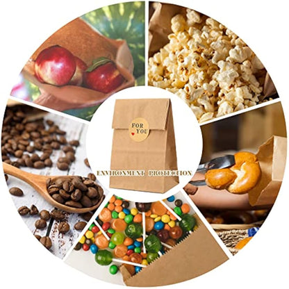 G2PLUS 50 PCS Brown Paper Bags - Small 9x6x18 CM Kraft Candy Bags with Stickers for Snack, Birthday, Wedding and Easter Xmas Party