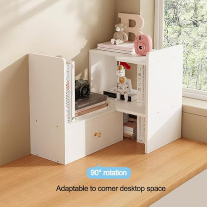 NUODWELL Expandable Desktop Bookshelf, Freestanding Adjustable Office Storage Rack Desk Tidy Organiser Countertop Bookcase for Office & Home (White)
