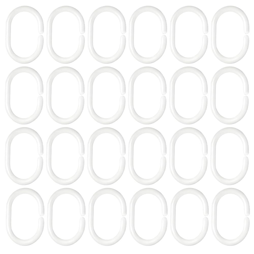 Shower Curtain Hooks, 24 PCS Shower Curtain Rings, White Plastic C-Shaped Hooks, for Shower Rods