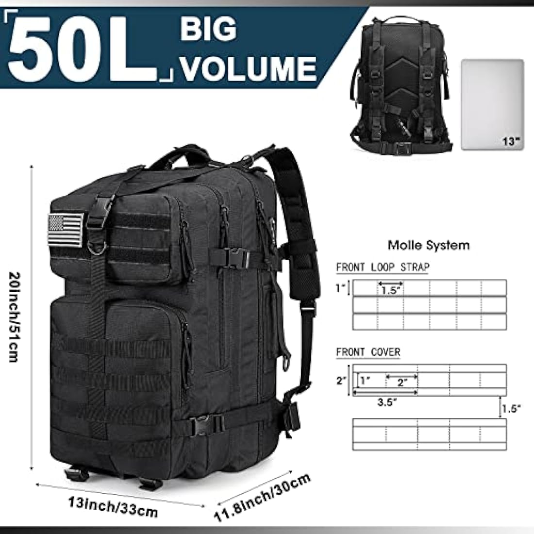 G4Free 50L Tactical Backpack Army Military Bag Water Resistant Molle Rucksack for Outdoor Fishing Hiking Camping Trekking Hunting Travelling