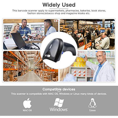 NETUM Wired 2D QR Barcode Scanner - Handheld Automatic Omnidirectional Bar Code Reader/Imager (QR, PDF417, GS1 Data Matrix) with USB Cable