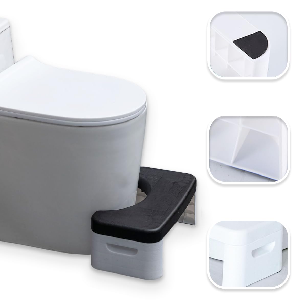 Black Squat Toilet Stool - Portable, Multifunctional Seat Tray, Sturdy & Compact for Home Bathroom