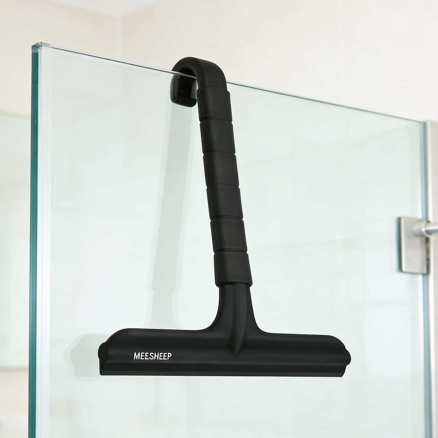 MEESHEEP Shower Squeegee Built-In Integrated Hook, 25 cm, Silicone, Black