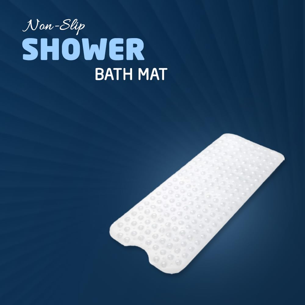 Non-Slip Shower Bath Mat, 100x40cm Long Anti Mould & Mildew Shower Mat, Powerful Suction Cups Grips, BPA, Latex Free, Resistant, Safe