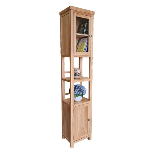 GROFurniture Solid Oak Slim Bathroom Storage Cabinet, Tall Storage Unit Free Standing, Tall Hallway Storage Display Cabinet, Ready Assembled