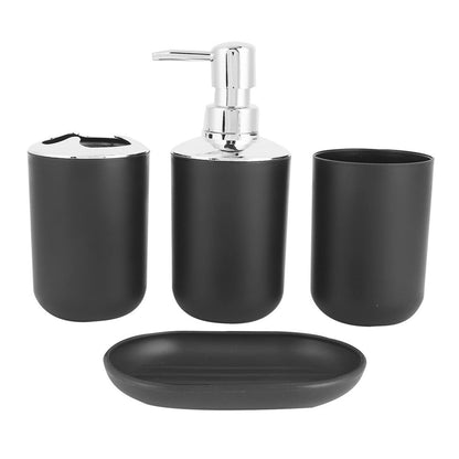 Hosoncovy 4 Pieces Bathroom Accessory Set with Soap Dispenser, Bathroom Cup, Soap Dish ，Toothbrush and Toothpaste Holder Black