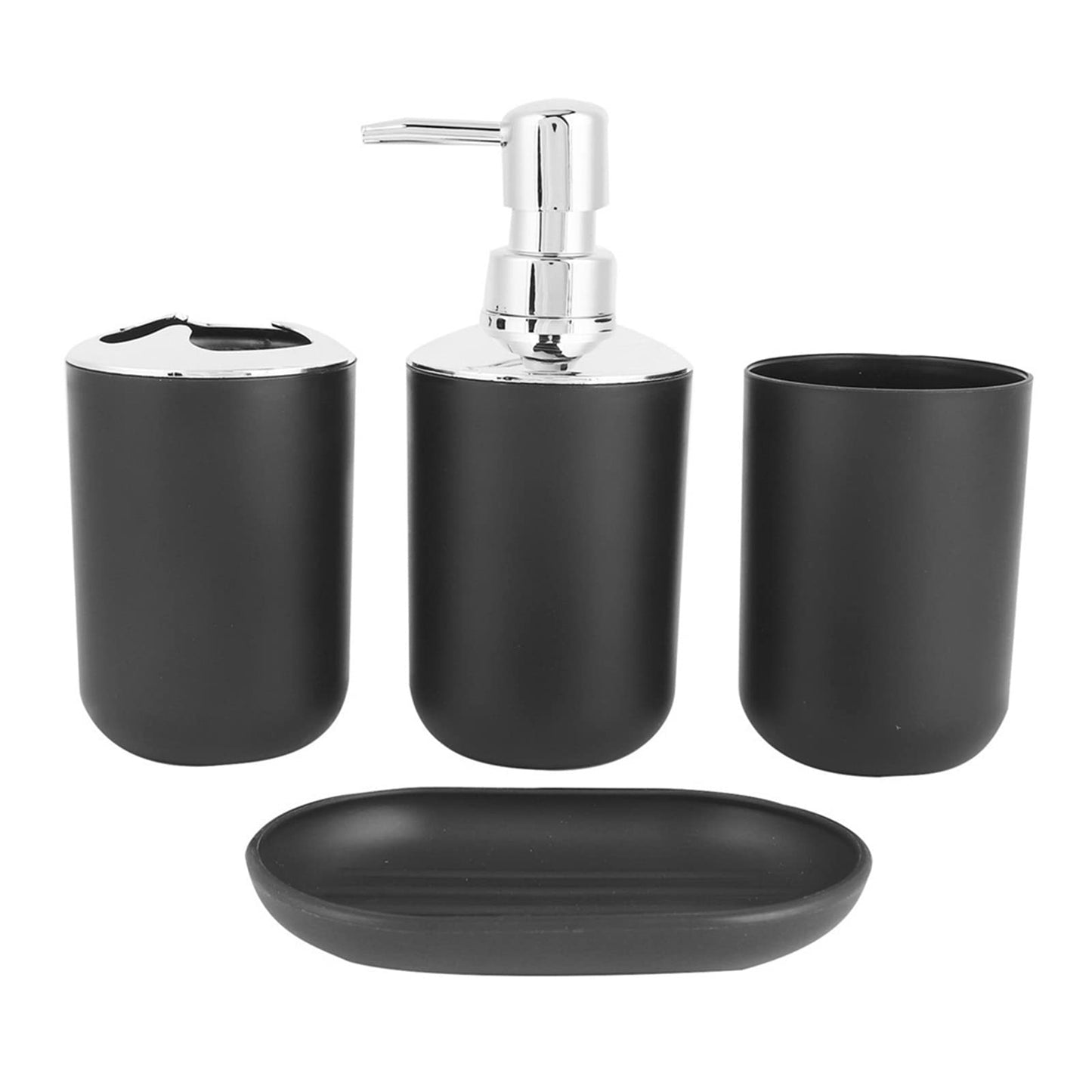 Hosoncovy 4 Pieces Bathroom Accessory Set with Soap Dispenser, Bathroom Cup, Soap Dish ，Toothbrush and Toothpaste Holder (Black)