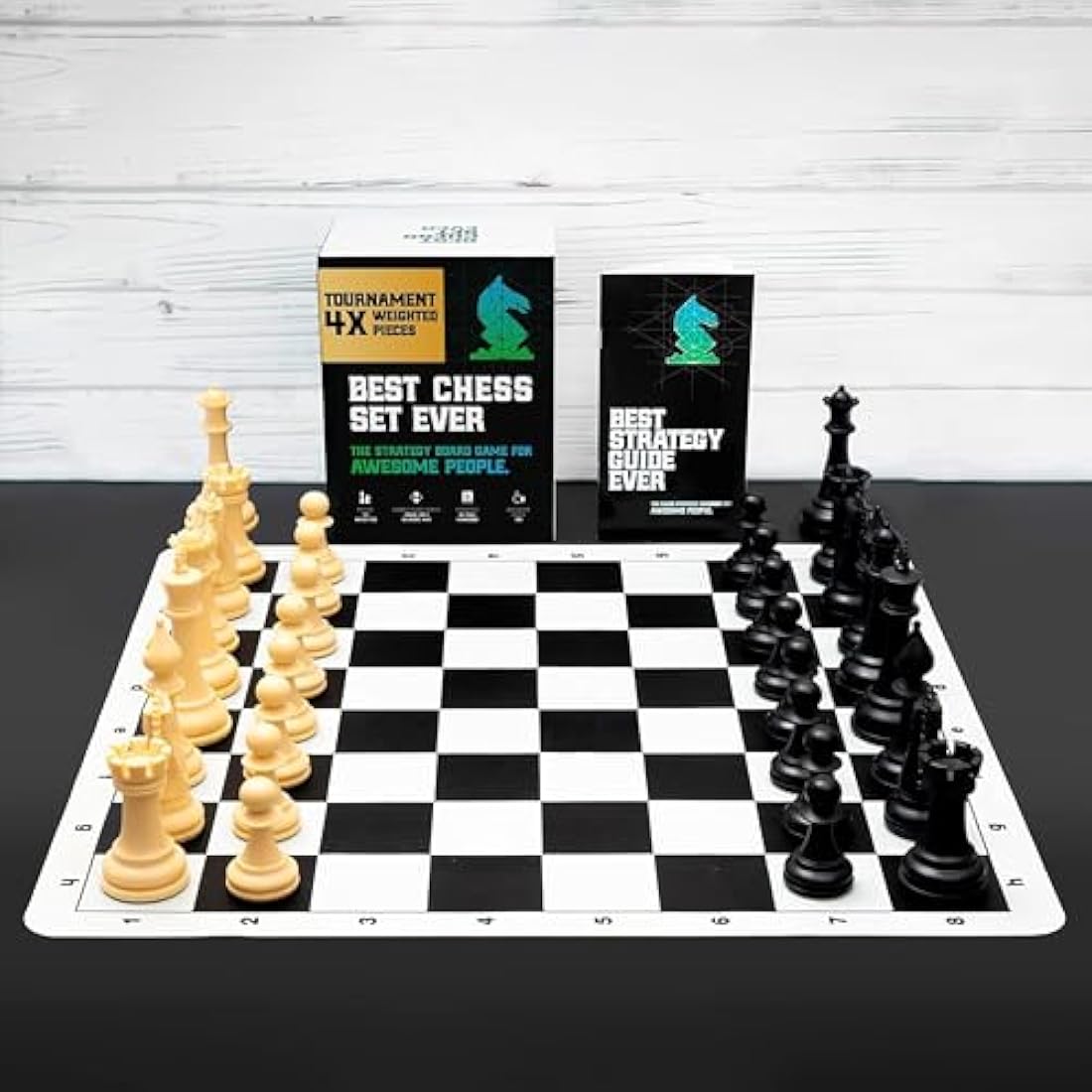 Best Chess Set Ever 4X Tournament Chess Set with XL Staunton Quadruple Weighted Pieces (11.4 cm King) for Adults & Kids – Foldable Roll-up Double-Sided 50x50 cm Silicone Board Mat, Ideal for gifting