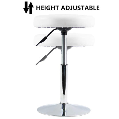 FURWOO PU Leather Short Round Cushion Spa Stool Height Adjustable Swivel Salon Stool for Home Kitchen Barber Shop SmallWhite