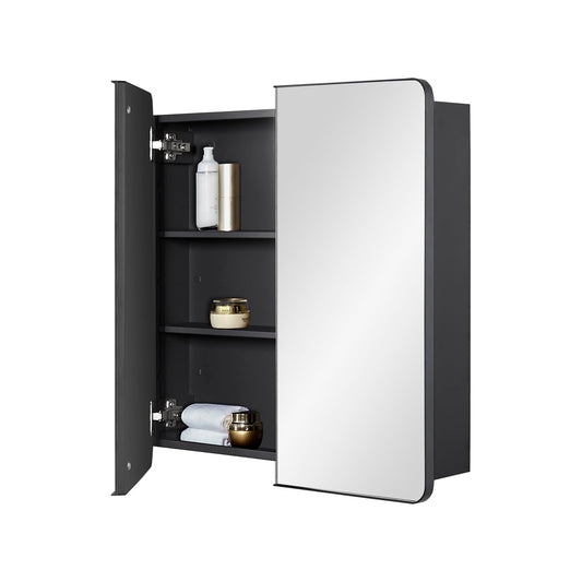 Fundin Bathroom Mirror Medicine Cabinet with Storage - Double Door, Metal Framed Round Corner, Adjustable Shelves, Matte Black, Surface Mount Wall