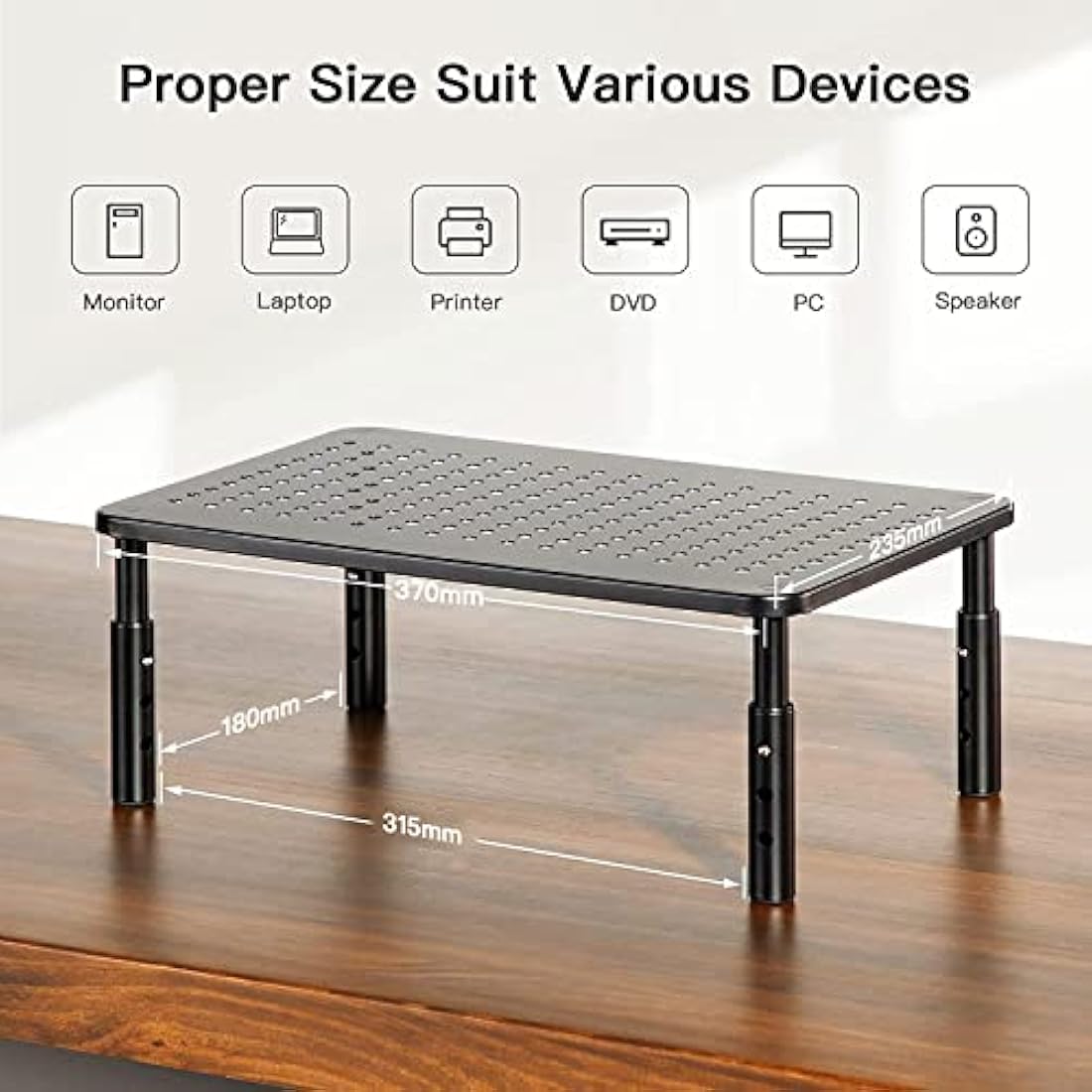 HUANUO 2-Pack Monitor Stand - 3 Height Adjustable Monitor Riser for Laptop, Computer, iMac, PC, Printer, Desktop Metal Ergonomic Desk Monitor Stand Riser with Ventilated Platform for Airflow