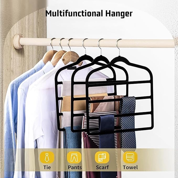 4 Pack Velvet Trouser Hangers Space Saving 4-Layer Hangers for Trousers