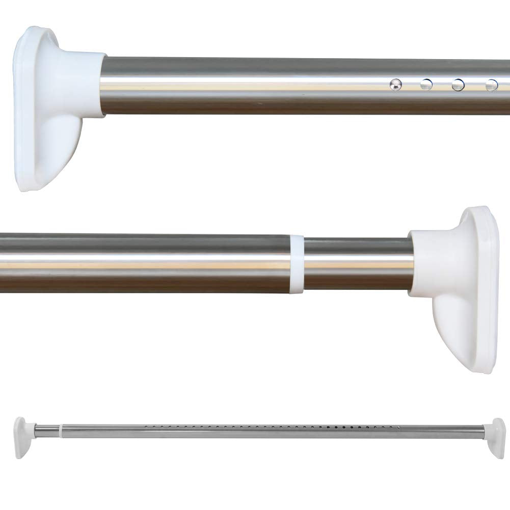 Extendable Shower Curtain Rod No Drilling Telescopic Curtain Poles Wardrobe Clothes Rail Stainless Steel 360-410CM Silver Adjustable Spring Tension