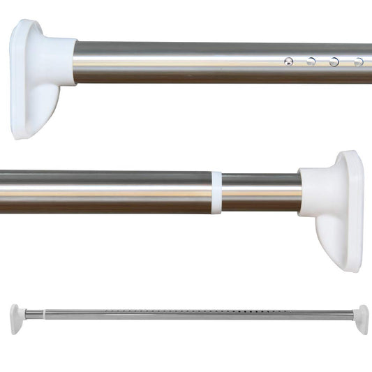 Extendable Shower Curtain Rod No Drilling Telescopic Curtain Poles Wardrobe Clothes Rail Stainless Steel 360-410CM Silver Adjustable Spring Tension
