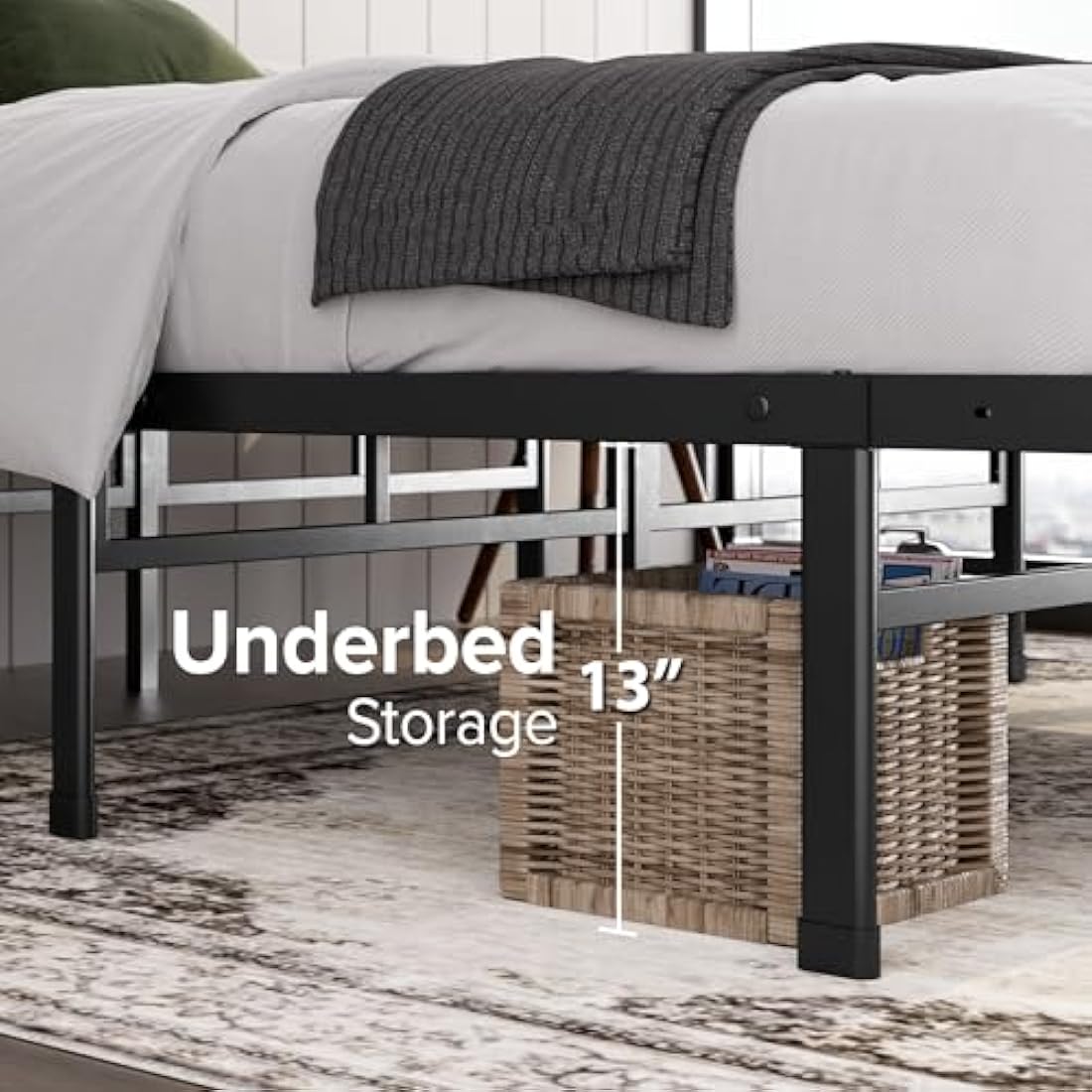 Zinus Justin King size Bed frame - Bed 150x200 cm - 36cm Height - Metal bed frame with Underbed storage and steel slat support - Black
