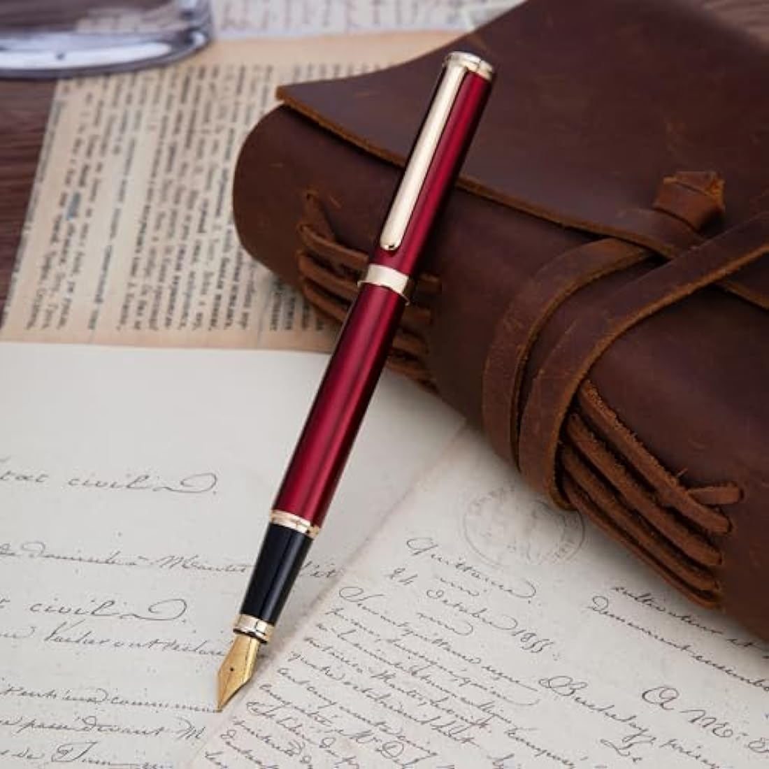 Red Fountain Pen,Stunning Luxury Pen,24K Gilded Nib(Fine),Gorgeous 24K Gold Finish,German Schneider Ink Converter,Trustworthy Pen Gift for Men&Women-Elegant, Executive,Nice Pen for Writing