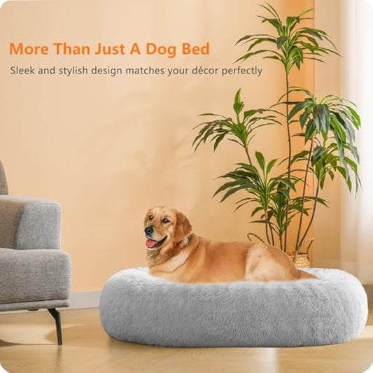 HMTOPE Orthopaedic Dog Bed Round Dog Sofa Cat Bed Doughnut Cuddly Dog Basket Washable 100 cm Diameter Light Grey