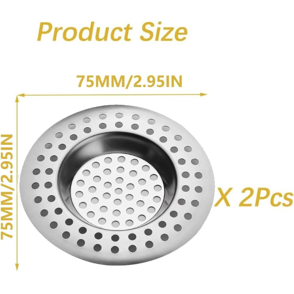 2 Pcs Sink Strainer, Stainless Steel Sink Strainer Plug, Drain Hair Catcher, Protector Shower Drain Cover, Sink Stopper Drain Filter for Kitchen
