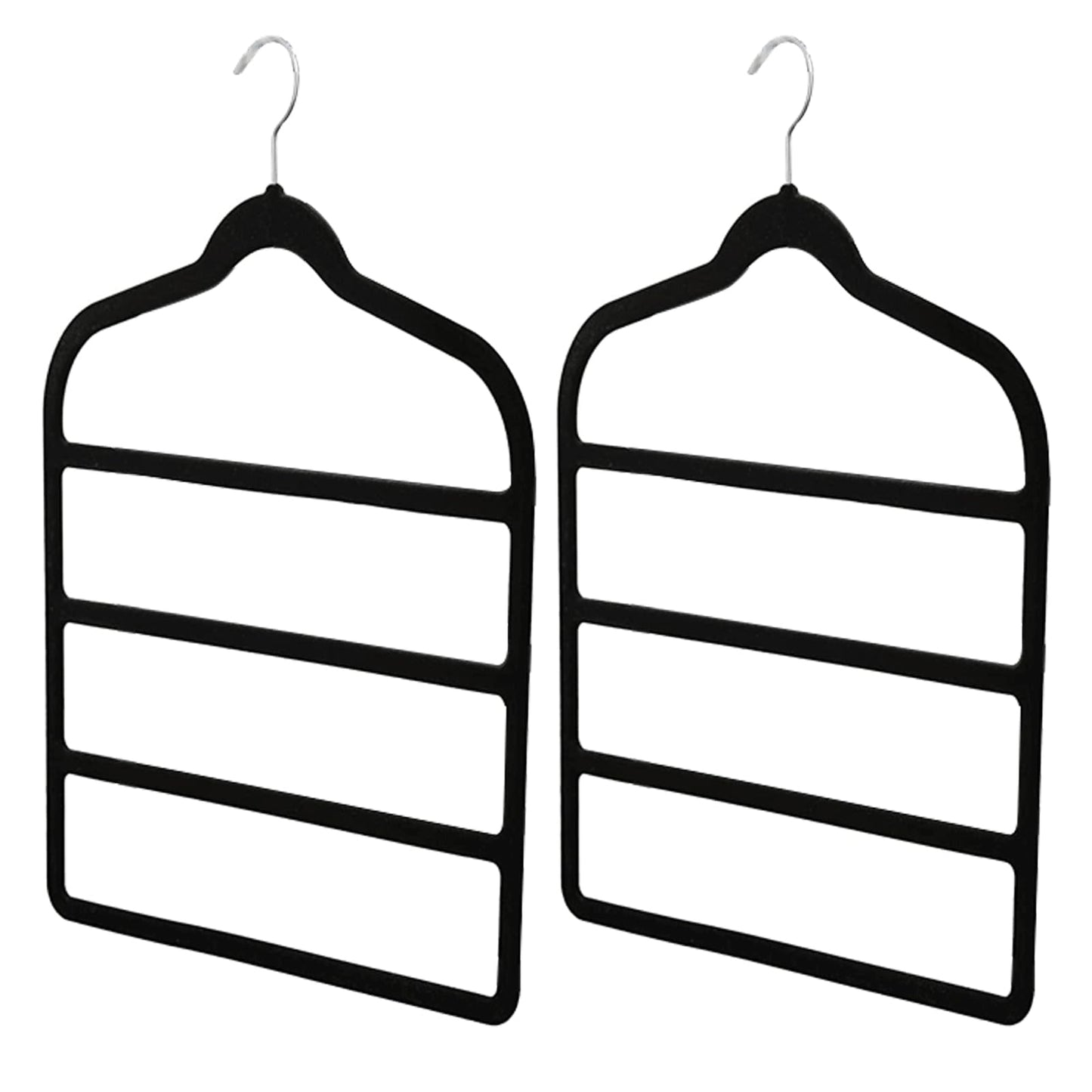 2PCS Velvet Trouser Hangers, Trouser Hanger Space Saving, Black Velvet Hanger, Multiple Layer Wardrobe Organiser for Pants, Jeans, Scarves