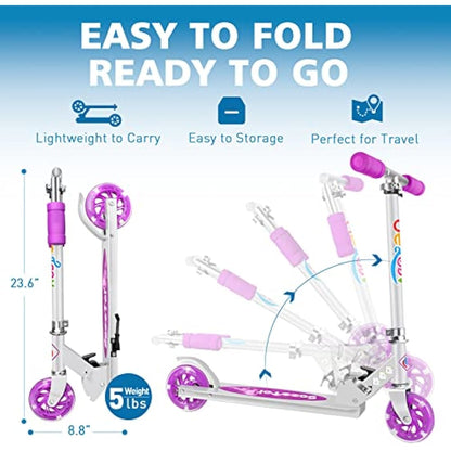 BELEEV V1 Scooter for Kids, 2 Wheels Folding Kick Scooter for Children Girl and Boys, 3 Adjustable Height, Flashing Light up Wheels, Lightweight Scooter with Sturdy Frame, Kickstand, Age 3-12