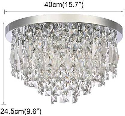 A1A9 Modern Crystal Chandeliers Ceiling Lights, Clear K9 Crystal Chrome Flush Mount Lights, Elegant Round LED Pendant Lamp for Living Room, Dining Room, Bedroom, Lounge Diameter 40cm
