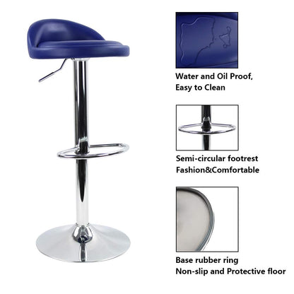 KKTONER PU Leather Round Bar Stool with Back Rest Height Adjustable Swivel Pub Chair Home Kitchen Bar stools Backless Stool with Footrest (Blue)