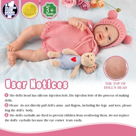 Vollence 12 inch Full Silicone Baby Dolls Anatomically Correct Lifelike Newborn Babies Stress Relief Stress Toys for Kid - Girl
