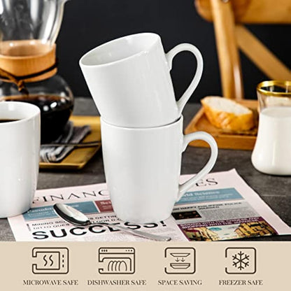 MALACASA, Series Elisa, 6 Pieces Ivory White Porcelain 340ML Coffee Mug Cup
