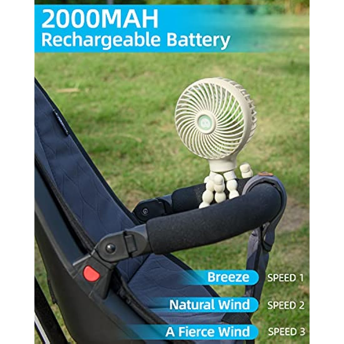 Buggy Fan Travel Holiday Essentials for Baby Toddler, Pushchair Cooling, Pram Fan Clip On Battery Rechargeable Personal Fan for Pram Accessories Stroller Pushchairs Crib Bed Treadmill Car Seat Cot