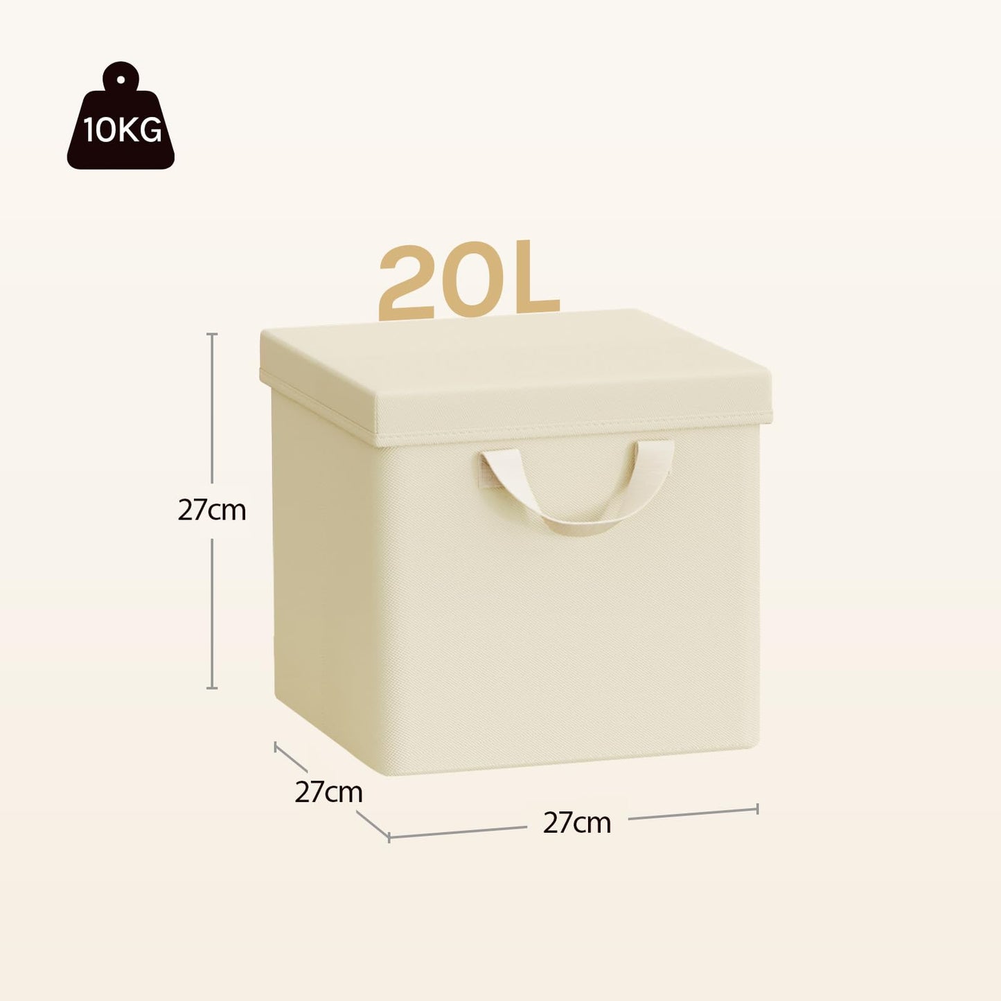 WOLTU Fabric Storage Boxes Set of 3, Folding Baskets with Lids, Handles, Metal Frame, Wardrobe Toy Organisers for Living Room, Bedroom, Office, Cream