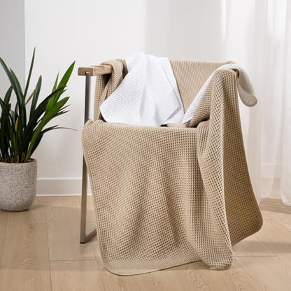 POLYTE Microfibre Oversize, 76 x 152 cm, Quick Dry Lint Free Bath Towel Set, 6 Piece (White,Beige, Waffle Weave)
