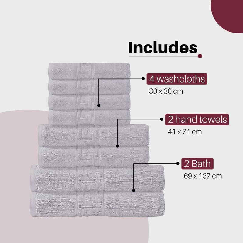 Indus Textiles 100% Egyptian Cotton Towel Sets 8 Piece - 2 Bath Towels 2 Hand Towels 4 Flannel Washcloths Bathroom Towels 600 GSM Highly Absorbent