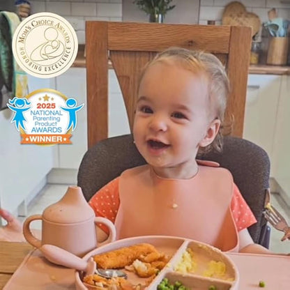 Moonkie Silicone Baby Sippy Cup 6+ Months with 2 Straws (Free Flow & Leak-Proof Valve) | 3 Stage Transition | Baby Water Bottle | BPA Free & Dishwasher Safe | 120ml(Mauve)