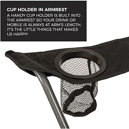 Highlander Camping Chair - Compact & Lightweight Folding Chair, 2.2kg, Portable Chair for Outdoors, Durable Steel Frame Arm Chair with Cup Holder