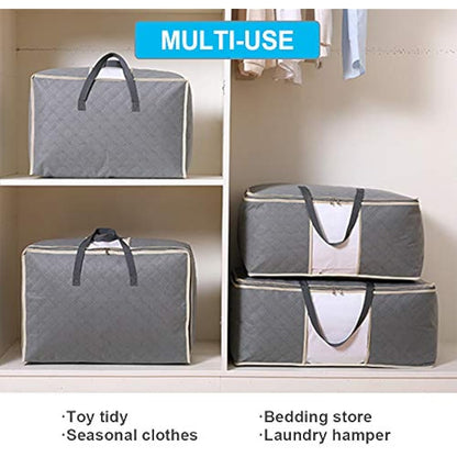 Astoryou 105L Large Storage Bags with Zips, 2 PCS Duvet Storage Bag King Size, Breathable Underbed Storage Bags for Bedding, Clothes, Duvets, Pillows, Quilt, Blankets