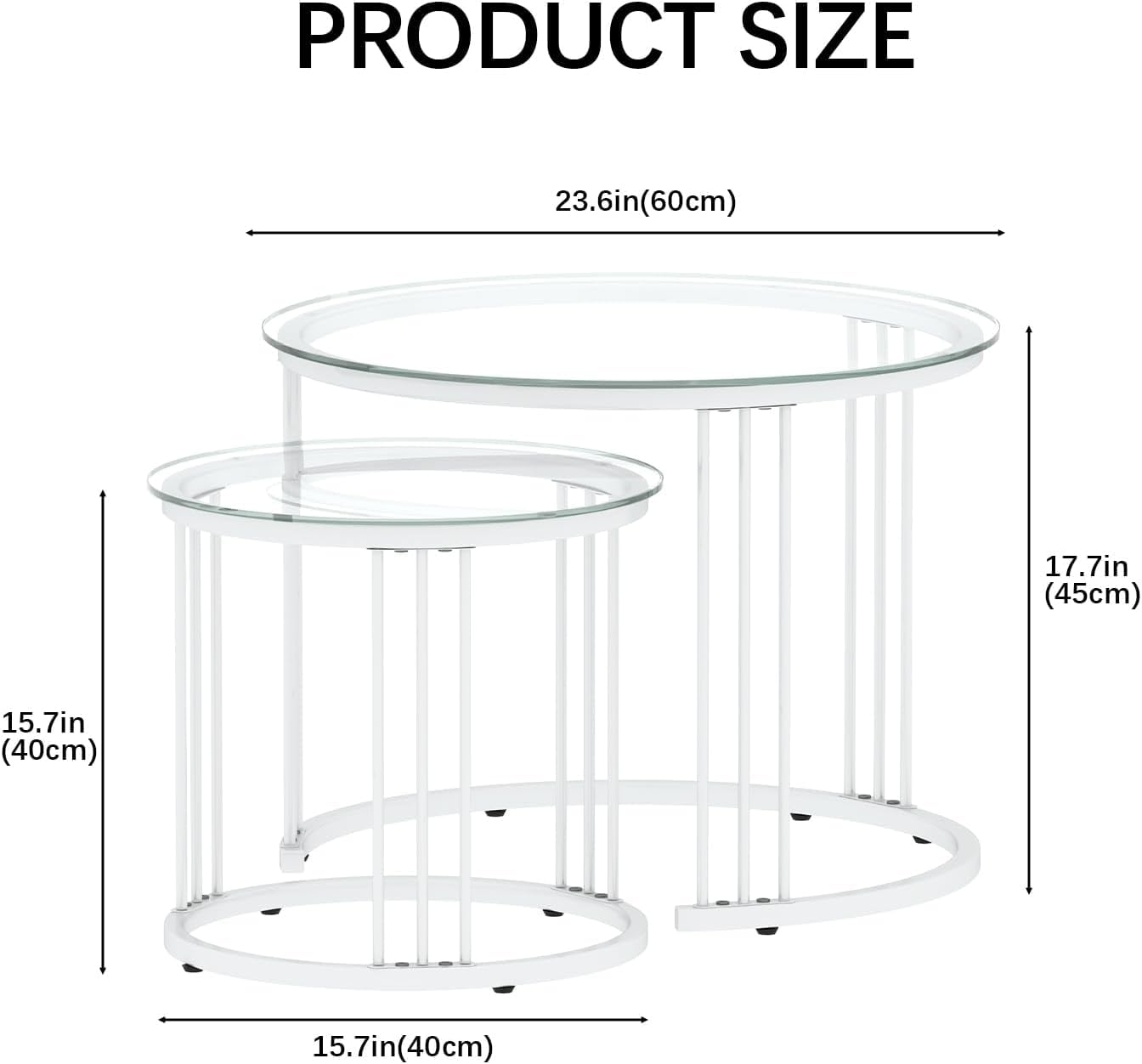 Huhote Round Coffee Tables, Set of 2 End Table, Nesting Tables, Side Table with Metal Frame for Living Room/Bedroom/Balcony/Office/Apartment
