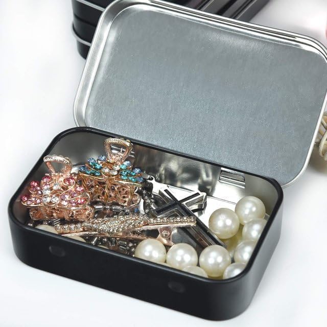 Dwang 3Pcs Black Rectangular Small Tins with Lids Tin Boxes Tins Container Metal Empty Hinged Tin Storage Boxes for Candy Key Earrings Food Storage