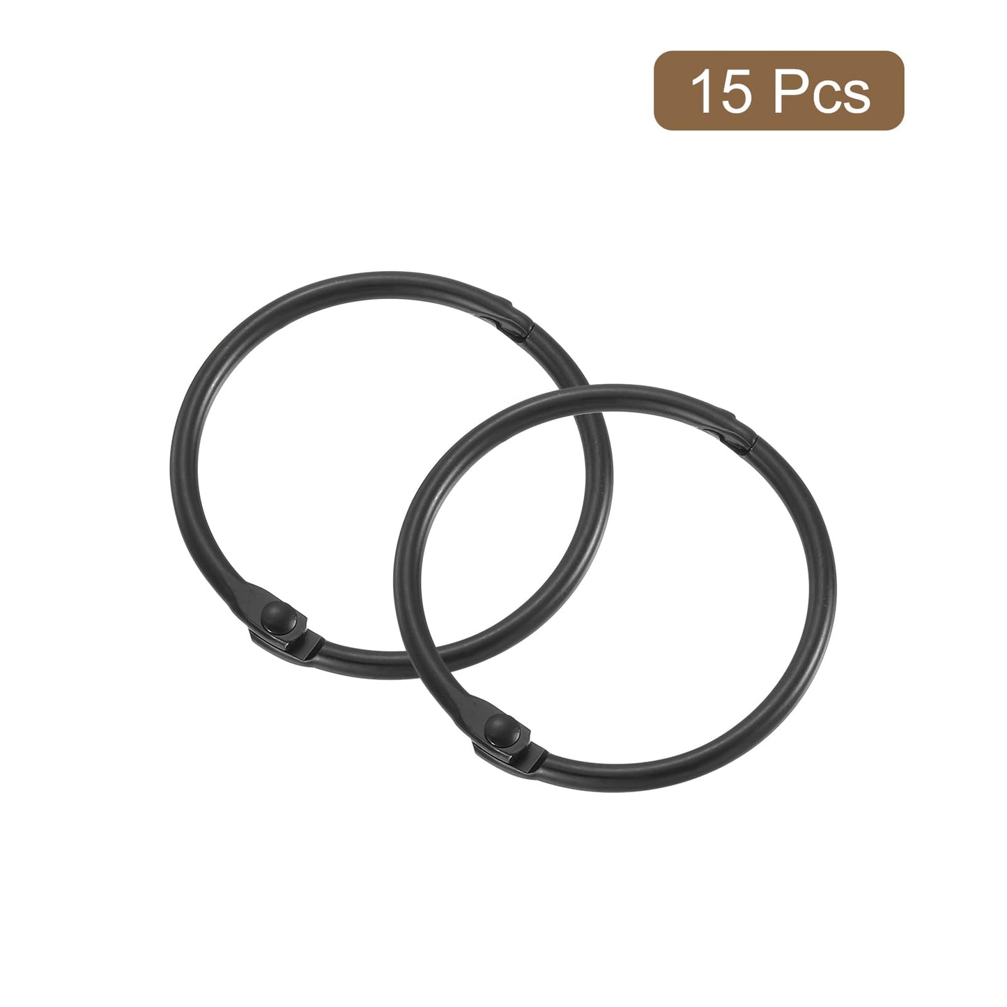 sourcing map Shower Curtain Rings,15pcs - Carbon Steel Round Snap Shower Curtain Hooks, 1.5 Inch Loose Leaf Binder Rings for Shower Curtain Rods