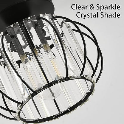 ZYDTRIP Crystals Ceiling Light Fixtures Chandelier, Small Semi Flush Mount Ceiling Light Fitting for Hallway Entrance Kitchen Bedroom Dining Rooms Living Rooms Bar (2 Pack Black)