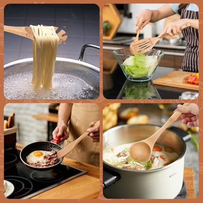 comfoyar Wooden Spoons for Cooking, 7 Pieces Kitchen Cooking Utensils Set with Spatula and Ladle, Heat Resistant Kitchen Cookware for Nonstick Pan-Beech